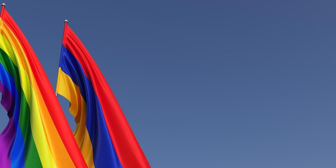 lgbt-armenian-flags-flagpole-blue-background-side-rainbow-flag-place-text-yerevan-asia-lgbt-community-3d-illustration_630687-1196